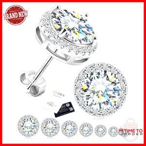 Sterling Silver Moissanite Halo Stud Earrings Hypoallergenic Gift